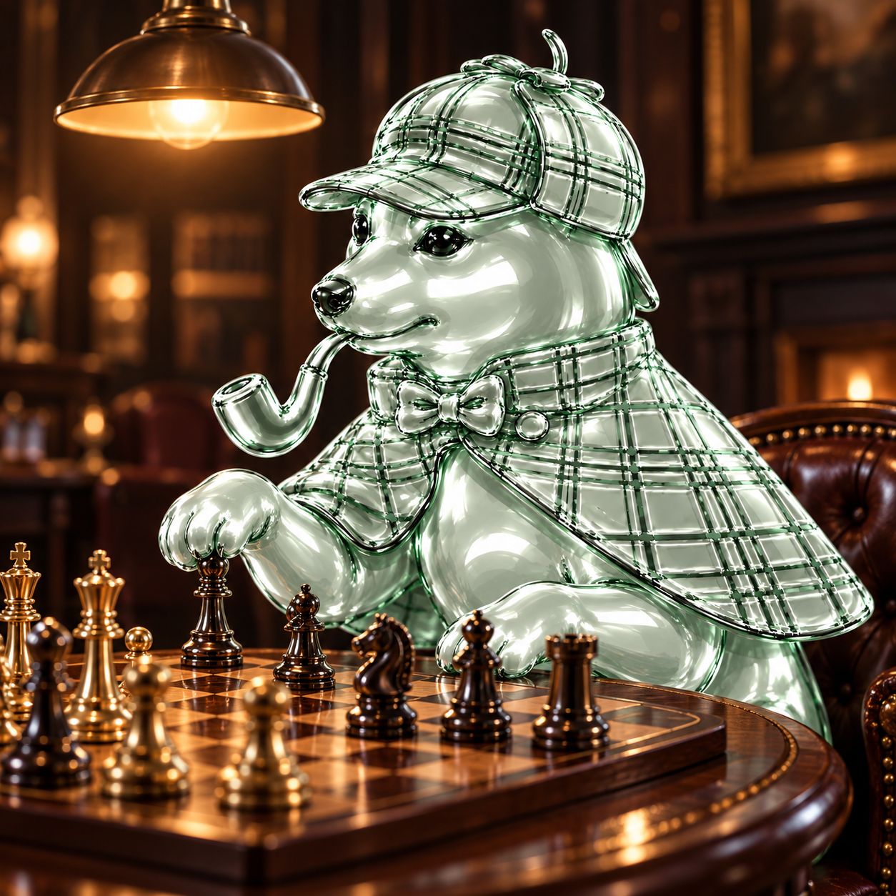 DOGPONS plans his next move at a chessboard